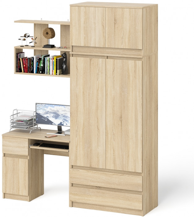 Мори Стол компьютерный МС-1 левый + Шкаф МШ900.1 + Антресоль МА900.1 + Полка 900, цвет дуб сонома, ШхГхВ 180,4х50,4х234,2 см., НЕ универс. сб.
