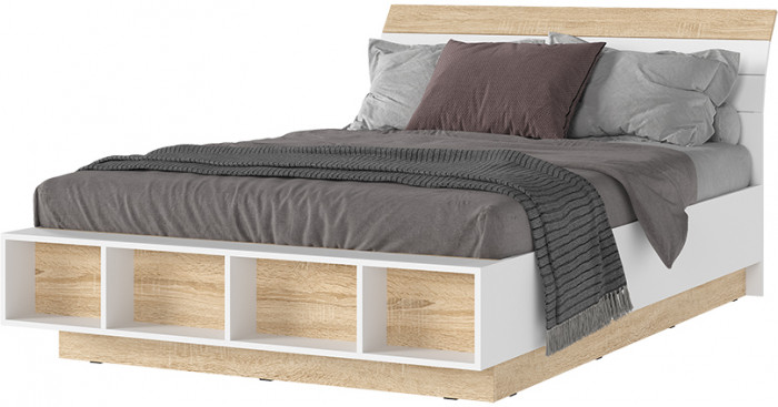 САНСА КР-01 Кровать 1.4х2.0 Фасад ДУБ СОНОМА/Корпус БЕЛЫЙ,ДУБ СОНОМА