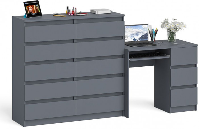 Мори Стол компьютерный МС-6 правый + Комод МК1200.10, цвет графит, ШхГхВ 210,4х50х115 см., выдвижные ящики справа, НЕ универсальная сборка