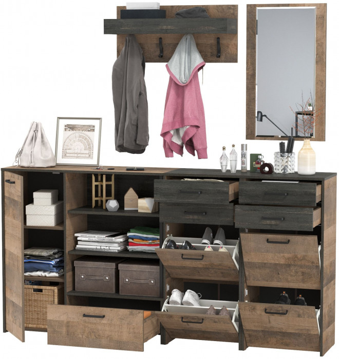 Трувор Прихожая 167, цвет дуб гранж песочный/интра, ШхГхВ 209х37х195 см., универсальная сборка