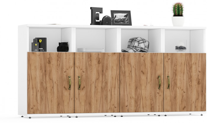 Лидер-8 Тумба МД 3.19 4 шт., цвет белый шагрень/крафт золото, ШхГхВ 160х30х75 см., универсальная сборка