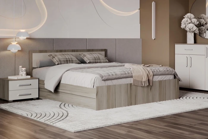 Кровать 1,4м с подъемным механизмом Фиеста NEW, Крафт серый/Кашемир