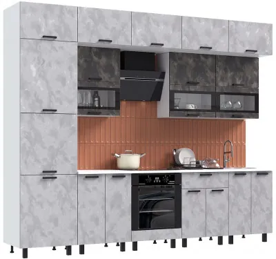 Кухня Техно 3,0/1080м Компоновка №2, Мальта/Мальта грей, Белый