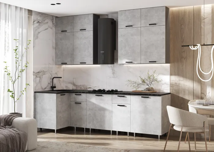 Кухня Рио NEW 1,0х2,6м/1080м (490), Компановка №3, Графит/Бетон светлый