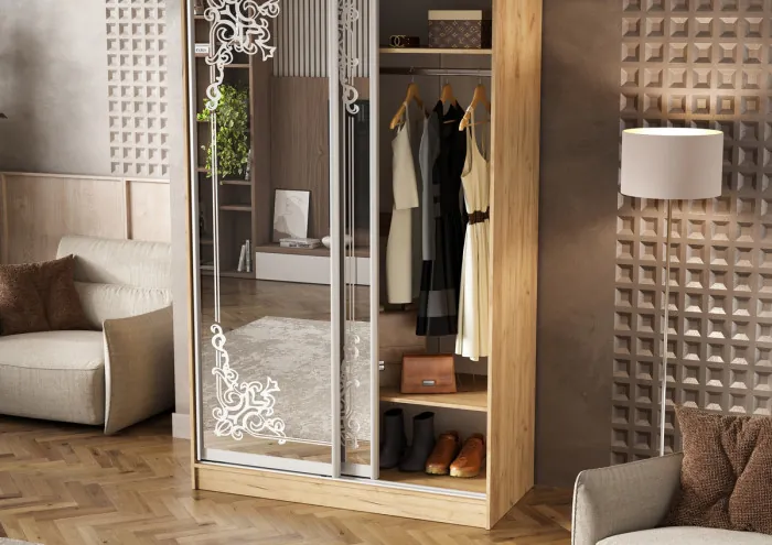 Шкаф-купе Тринити-1 (1,35 м), Дуб крафт золотой