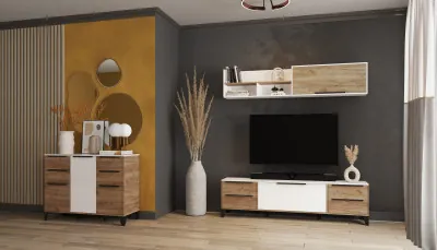 Малави Модульная Гостиная, композиция 2, Дуб крафт табачный/Белый глянец