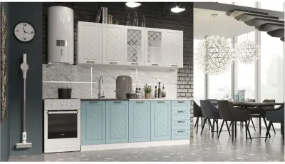 Кухня МДФ Агава 2000 Акация белая/Аква