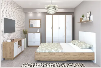 Модульная спальня Эго, композиция 1 (Дуб Крафт золотой / Камень темный)