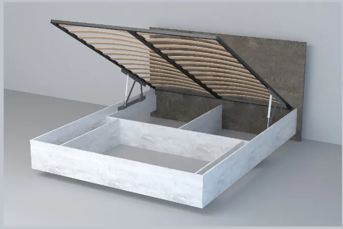 Кровать 1,4 арт.031 (ЛДСП) ПМ. (Бетон Светлый/Белый Глянец)