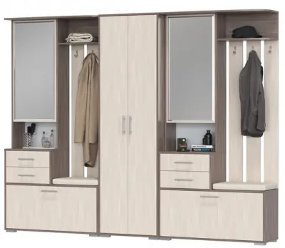 Прихожая Домино 3, цвет бодега тёмный/бодега светлый, ШхГхВ 260х36х202 см., универсальная сборка