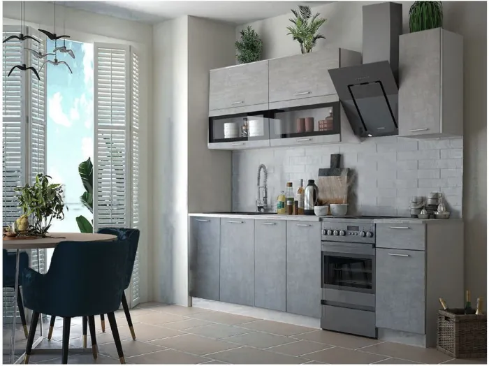 Кухня МДФ Техно 2000 Компоновка №2 (Белый, Белый глянец холодный/Мрамор темный)