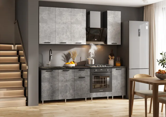 Кухня Рио NEW ЛДСП 2,2/900м (490), Компановка №2, Бетон светлый/Бетон темный, Графит