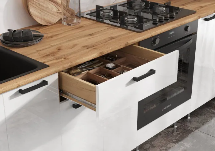 ЛДСП Кухня Рио NEW 2,4м, Компановка №3, Белый глянец, Дуб Крафт (Дуб вотан)