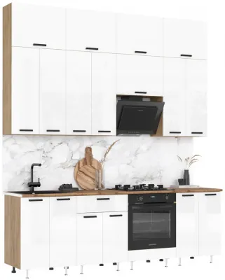 ЛДСП Кухня Рио NEW 2,4м, Компановка №3, Белый глянец, Дуб Крафт (Дуб вотан)