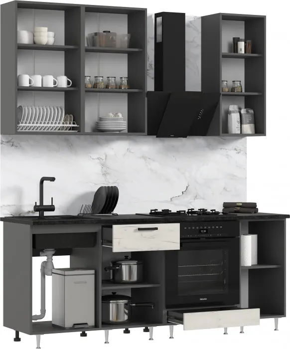 Кухня Рио NEW ЛДСП 2,0/900м (490) Компановка №2 Дуб Крафт Белый/Графит