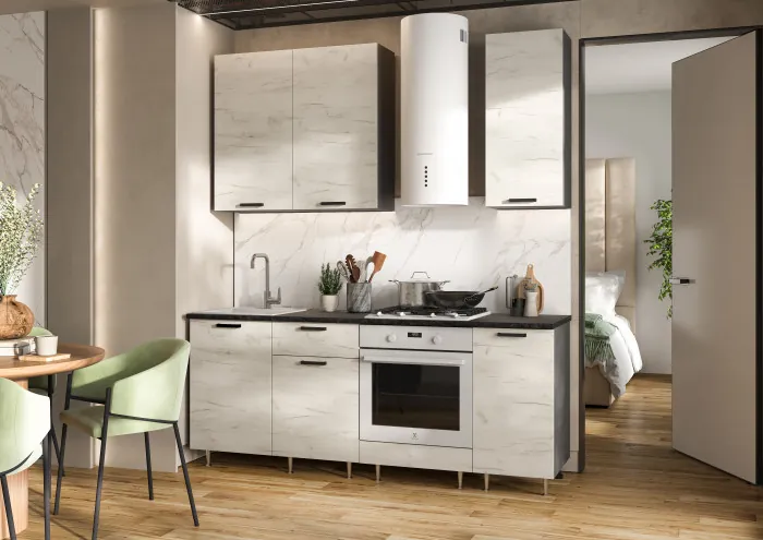 Кухня Рио NEW ЛДСП 2,0/900м (490) Компановка №2 Дуб Крафт Белый/Графит