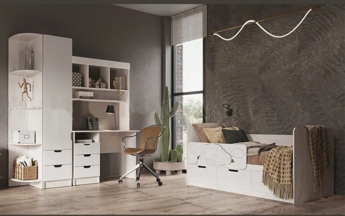 Модульная детская Юниор-4, композиция 1 (Шарли мокко, Крафт белый)