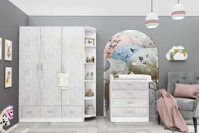 Детская комната Бриз ЛДСП, набор 6, Белый/Цемент светлый