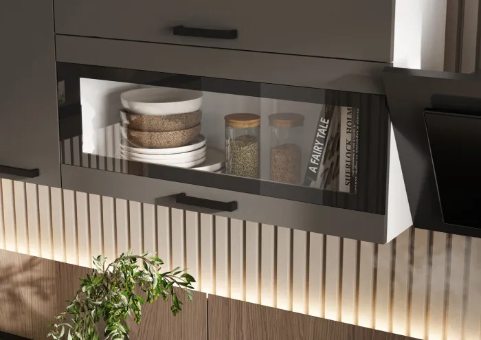 Кухня Техно 1,4*2,0м Компоновка №2, Белый/Холст улканический