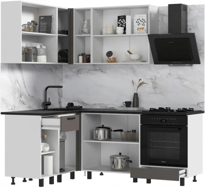 Кухня Техно 1,4*2,0м Компоновка №2, Белый/Холст улканический