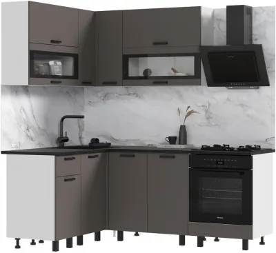 Кухня Техно 1,4*2,0м Компоновка №2, Белый/Холст улканический