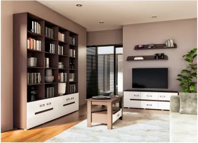 Модульная гостиная Ким, композиция 4 (Белый глянец, Венге)