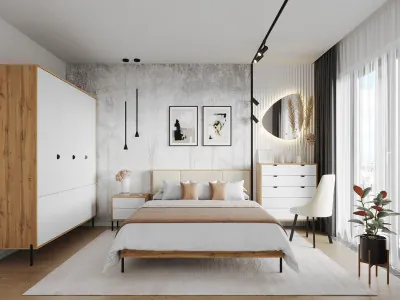 Спальня Кензо Дуб Вотан / Белый глянец снег