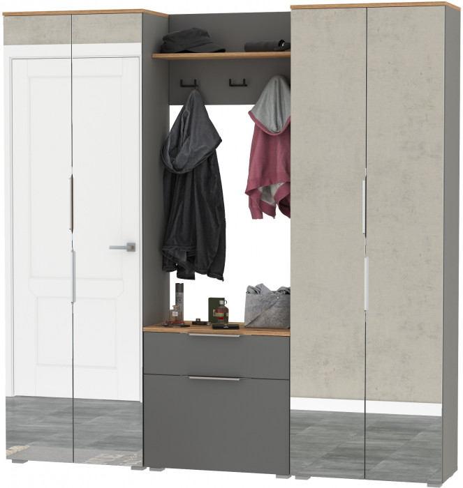 Октава Прихожая 25, цвет серый графит/дуб крафт золотой/фасады МДФ серый графит, ШхГхВ 193,7х35,4х197,6 см., универсальная сборка