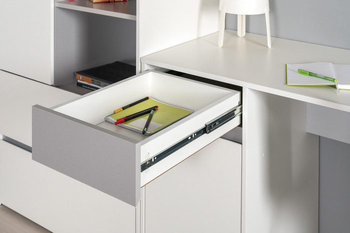 Торонто Компоновка № 15, цвет белый шагрень/стальной серый, ШхГхВ 280х53,1х149,7 см., универсальная сборка