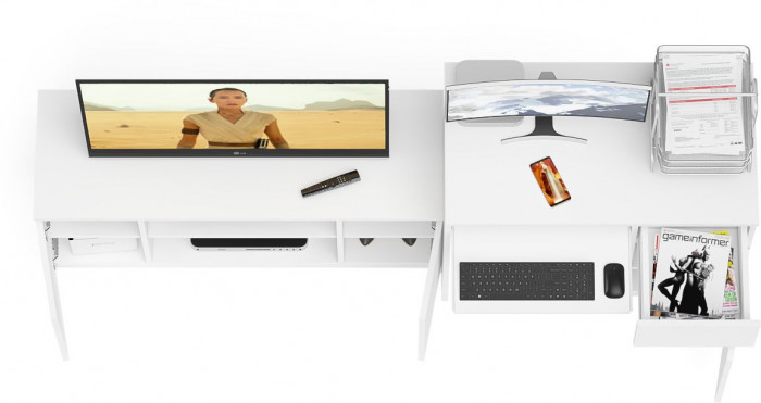 Мори компьютерный стол МС-1 правый + Тумба МТВ1200.1, белый