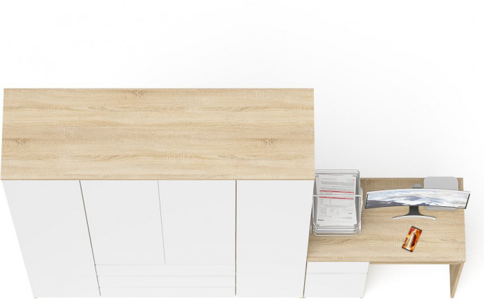 Мори Стол компьютерный МС-1 левый + Шкаф МШ1600.1, цвет дуб сонома/белый, ШхГхВ 250,4х50,4х209,6 см., выдвижной ящик слева, НЕ универсальная сборка