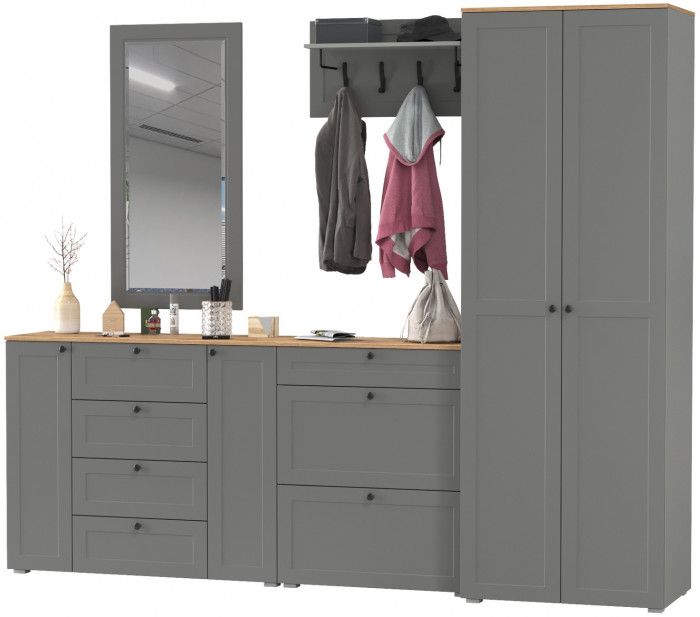 Остин Прихожая 59, цвет серый графит/дуб крафт золотой, ШхГхВ 280х54,3х229,6 см., универсальная сборка