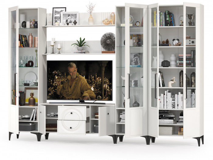 Валенсия Гостиная № 071, ЛДСП белый шагрень/МДФ белый шагрень