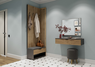 Модульная Прихожая Ома, набор №3, Графит/Дуб Тортуга, Simple 27