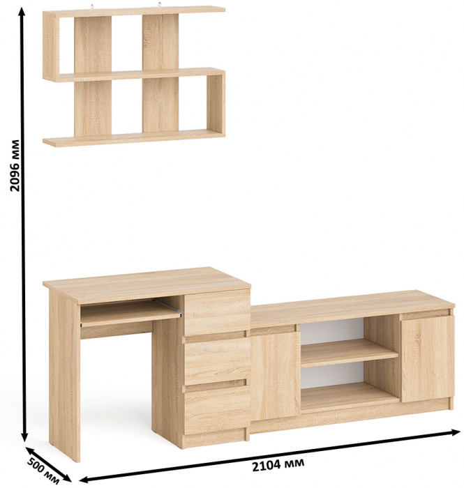 Мори компьютерный стол МС-6 правый + Тумба МТВ1200.1 + Полка 900, дуб сонома