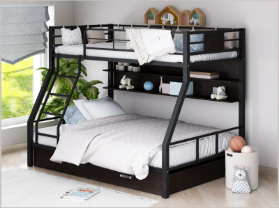 Двухъярусная кровать Гранада-1ПЯ, черная (Дуб Айленд, Черный)