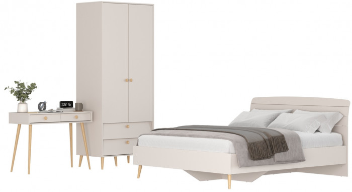 Афина Спальня 07-1600, цвет кашемир серый, сп.м. 1600х2000 мм., б/м, основание есть - фанера