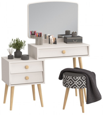 Афина Спальня 4-25901М1к.с. Трюмо + Банкетка 6-5132ТКчёр Юна, цвет кашемир серый/ткань чёрная, ШхГхВ 105х38,6х129 + 33х33х45 см., универс. сб.