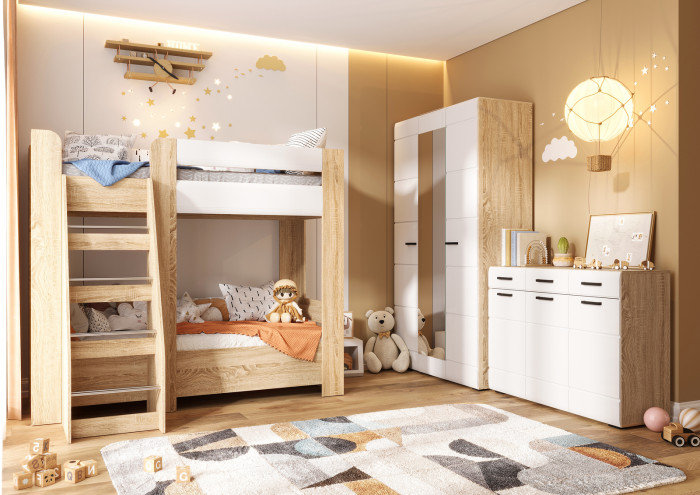 ЛИБЕРТИ КР 02 Кровать 1,6 (1632х900х2032) Фасад МДФ БЕЛЫЙ ГЛЯНЕЦ/Корпус ДУБ СОНОМА