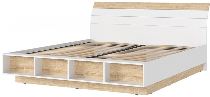 САНСА КР-03 Кровать 1.8х2.0 Фасад ДУБ СОНОМА/Корпус БЕЛЫЙ,ДУБ СОНОМА