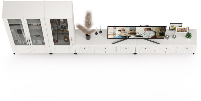 Валенсия Гостиная № 085, цвет ЛДСП белый шагрень/МДФ белый шагрень, ШхГхВ 405,3х38,3х225,2 см., универсальная сборка