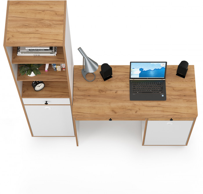 Вуди Компоновка № 06, цвет белый премиум/дуб крафт золотой, ШхГхВ 155х52,7х180,3 см., универсальная сборка