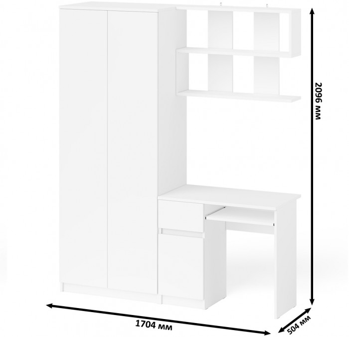 Мори Стол компьютерный МС-1 левый + Шкаф МШ800.1 + Полка 900, цвет белый, ШхГхВ 170,4х50,4х209,6 см., НЕ универсальная сборка
