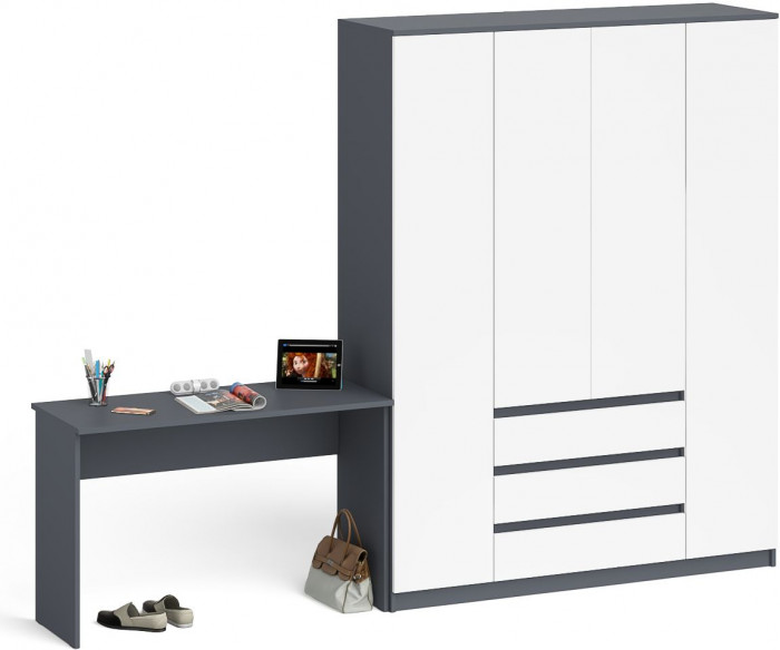 Мори письменный стол МСП1200.1 + Шкаф МШ1600.1, графит/белый