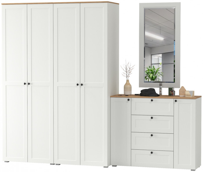 Остин Прихожая 26, белый шагрень/дуб крафт золотой