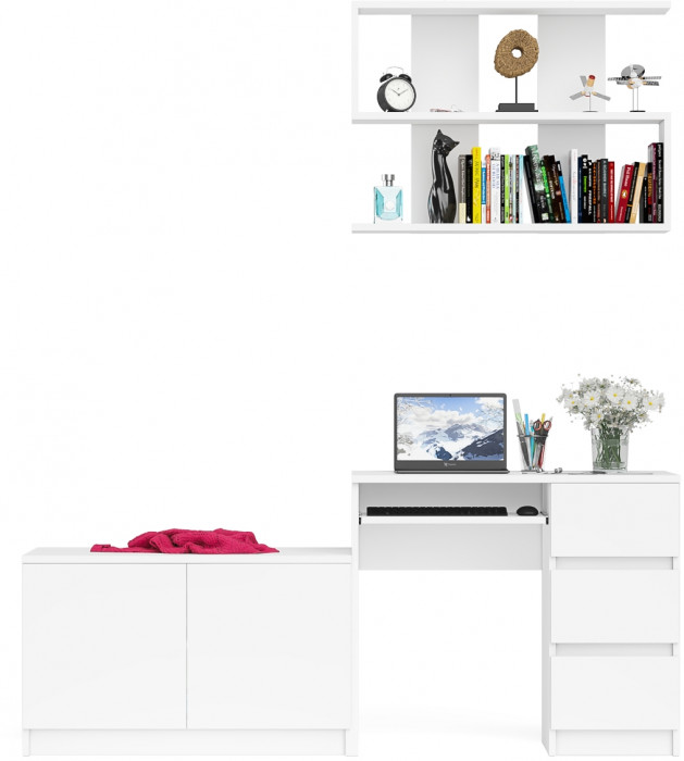 Мори Стол компьютерный МС-6 правый + Тумба МА900.1 + Полка 900, цвет белый, ШхГхВ 180,4х50,4х209,6 см., НЕ универсальная сборка