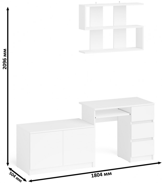 Мори Стол компьютерный МС-6 правый + Тумба МА900.1 + Полка 900, цвет белый, ШхГхВ 180,4х50,4х209,6 см., НЕ универсальная сборка
