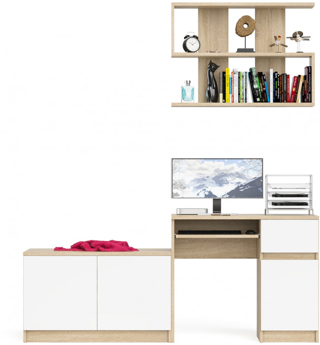 Мори компьютерный стол МС-1 правый + Тумба МА900.1 + Полка 900, дуб сонома/белый