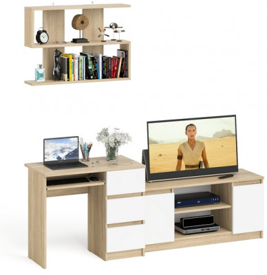 Мори компьютерный стол МС-6 правый + Тумба МТВ1200.1 + Полка 900, дуб сонома/белый