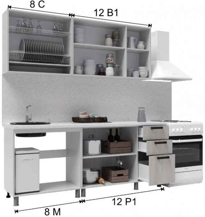 Кухонный гарнитур Осло 2,0м Сакура/Карбон вулкан